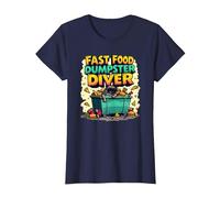 Live Fast Eat Trash Raccoon Dumpster Buceo Divertido Camiseta, Mujer, Azul Marino, M