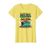 Live Fast Eat Trash Raccoon Dumpster Buceo Divertido Camiseta, Mujer, Limón, XS