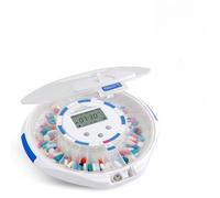 Live Fine Dispensador automático de píldoras Smart WiFi con tapa esmerilada | Organizador de medicamentos de 28 días hasta 9 dosis por día para monitoreo de cuidado con llave de bloqueo, alarmas de