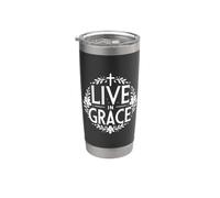 Live In Grace Inspiradora Fe Cristiana Vaso térmico de acero inoxidable de doble pared