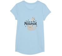 Live In The Meowment: Dulce Cat Lovers Juego de Palabras Camiseta, Niñas, Azul Bebé, Pequeña