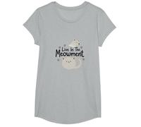 Live In The Meowment: Dulce Cat Lovers Juego de Palabras Camiseta, Niñas, Gris Jaspeado, Pequeña