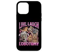 Live Laugh Lobotomy Funny Unhinged Cat Meme Bootleg Gráfico Carcasa para iPhone 12 mini