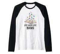 Live Laugh & Love Books Reading Butterfly Book Lover Bookish Camiseta Manga Raglan