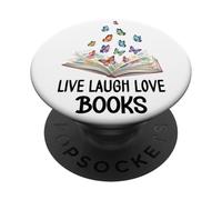 Live Laugh & Love Books Reading Butterfly Book Lover Bookish PopSockets PopGrip Adhesivo