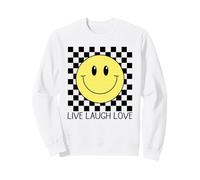 Live Laugh Love Happy Retro 70s Smile Cara Sonriente a Cuadros Sudadera