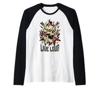 Live Loud Rock and Roll Guitarra Vintage Rock Music Camiseta Manga Raglan
