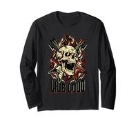 Live Loud Rock and Roll Guitarra Vintage Rock Music Manga Larga