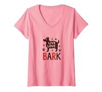 Live Love Bark: Adorable Amante de los Perros Camiseta Cuello V, Mujer, Rosado, XL