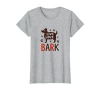Live Love Bark: Adorable Amante de los Perros Camiseta, Mujer, Gris Jaspeado, XS