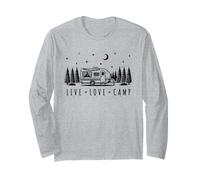 Live Love Camp Retro Camper Van Bosque Noche Estrellas Luna Manga Larga