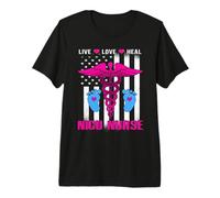 Live Love Heal NICU Nurse American Flag Nursing Nurses Camiseta Premium