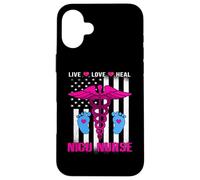 Live Love Heal NICU Nurse American Flag Nursing Nurses Carcasa para iPhone 16 Plus