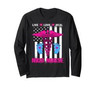 Live Love Heal NICU Nurse American Flag Nursing Nurses Manga Larga