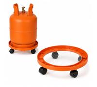 LIVÉ Soporte para Bombona de Butano con 4 Ruedas, Carro Porta Bombona de Gas, Portabombonas de Plástico Resistente con Fibra de Vidrio y Nylon, 32 cm de Diámetro, Carga Máxima 50 kg, Color Naranja