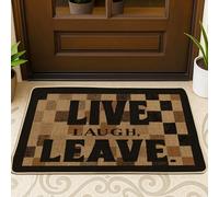 Live - Tapete para puerta, informal, moderno, con texto en inglés "Laugh Leave Ninge" marrón, lavable, perfil bajo, decoración al aire libre para puerta delantera, entrada, patio, 29 x 17 pulgadas