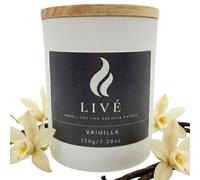 LIVÉ Vela Aromática de Vainilla en Frasco de Cristal Tintado con Tapa de Madera, 35h de Duración, Cera de Soja 100% Natural, Perfume para Hogar, Decoración y Regalo, Reutilizable