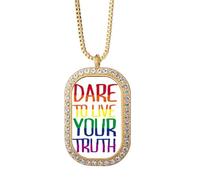 Live Your Truth LGBT - Collar con colgante de bandera de arco iris y diamantes de cristal dorado