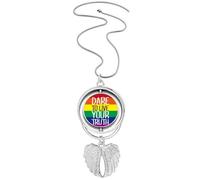 Live Your Truth LGBT - Collar giratorio con colgante de bandera de arco iris con alas de ángel