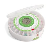 LiveFine - Dispensador automático de pastillas con vasos extraíbles, 21 compartimentos, 9 anillos de dosificación, recordatorio de alarma, pantalla LCD, alertas de sonido y luz, llave de bloqueo para