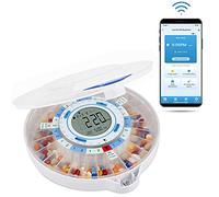 LiveFine - Dispensador automático de píldoras inteligente con WiFi, organizador de medicamentos de 28 días hasta 9 dosis por día para monitoreo de cuidado con llave de bloqueo, alarmas de luz/sonido
