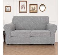 LiveGo Lot de 3 fundas de silla y sofá de jacquard lujoso y suave con base elástica extensible - Protección de muebles para mascotas, lavables a máquina (gris claro A, 2 plazas)