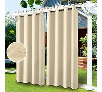 LiveGo Outdoor Vorhänge Wasserdicht, Outdoor Verdunkelungsvorhang mit Ösen, Vorhang Blickdicht für den Gartenlaube, Schiebetür, Pergola, Privatsphäre Wärmeisoliert (2 Stück/132 * 238cm, Beige)