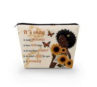 Livel lhood Bolsa de maquillaje afroamericana, bonita bolsa organizadora de lona con cremallera It's Okay To Be Yourself, regalo de cumpleaños inspirador para mujeres negras y amigas, ASNT0747, S