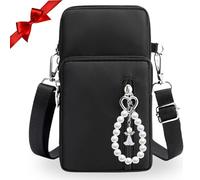 LiveLaif® Bolso Bandolera Mujer Grande | Para Moviles hasta 7,2", Llavero Perlas Extraible, 4 compartimentos | Bolsitos para Moviles | Bolsos verano Mujer (Negro)