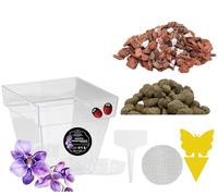 LiveLaif® Kit Transplante Orquideas: Maceta Orquidea Cuadrada 15X15X14cm (Agujeros y Plato) + Sustrato Orquideas Premium con Corteza de Pino, Coco, Arlita, Perlita, Vemiculita, Abono NPK + Accesorios