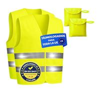 LiveLaif Pack 2 Chaleco Reflectante Homologado DGT ISO 20471 + 2 Fundas Incluidas | Chalecos Reflectantes Homologados | Chaleco Reflectante Coche Amarillo Alta Visibilidad | Talla Única Unisex