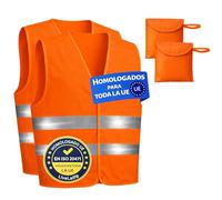 LiveLaif Pack 2 Chaleco Reflectante Homologado DGT ISO 20471 + 2 Fundas Incluidas | Chalecos Reflectantes Homologados | Chaleco Reflectante Coche Naranja Alta Visibilidad | Talla Única Unisex