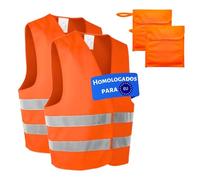 LiveLaif Pack 2 Chaleco Reflectante Homologado Naranja + 2 Bolsas | Certificados ISO, TallaUnica, Unisex | Chaleco Coche Homologado DGT | Chaleco Running, Chaleco Trabajo, Chaleco Reflectante Moto