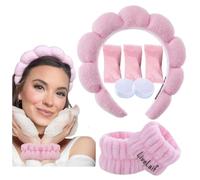 LiveLaif®- PACK 6 pcs: 1 Diadema Maquillaje Mujer + 3 Toallitas Comprimidas de viaje + 2 Muñequeras Skincare | Suave, Absorbente | Cinta Skincare para Cuidado Facial (Set Diadema, Rosa)