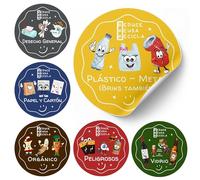 LiveLaif® - Pack 6 Pegatinas Reciclaje Basura ESPAÑOL Ø11 cm | Pegatinas Cubo Basura | Etiquetas Adhesivas reciclaje | Vinilo para reciclar en Cocina, Oficina, Colegios - Didacticas, Acabado brillo