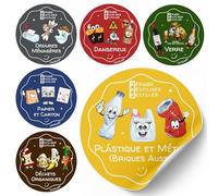LiveLaif® - Pack 6 Pegatinas Reciclaje Basura FRANCÉS Ø11 cm | Pegatinas Cubo Basura | Etiquetas Adhesivas reciclaje | Vinilo para reciclar en Cocina, Oficina, Colegios - Didacticas, Acabado brillo