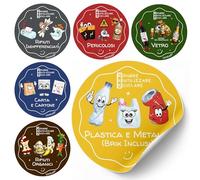 LiveLaif® - Pack 6 Pegatinas Reciclaje Basura ITALIANO Ø11 cm | Pegatinas Cubo Basura | Etiquetas Adhesivas reciclaje | Vinilo para reciclar en Cocina, Oficina, Colegios - Didacticas, Acabado brillo