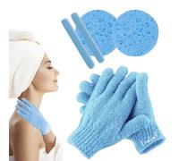 LiveLaif®- Set 2 Guante Exfoliante Corporal + 2 Esponjas Faciales | Manopla Exfoliante Corporal Ducha | Pack de Guante exfoliante con Esponja Facial | Piel Muerta. Removedor vello encarnado (Azul)