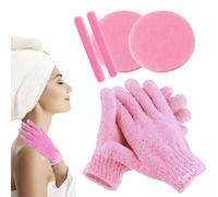 LiveLaif®- Set 2 Guante Exfoliante Corporal + 2 Esponjas Faciales | Manopla Exfoliante Corporal Ducha | Pack de Guante exfoliante con Esponja Facial | Piel Muerta. Removedor vello encarnado (Rosa)