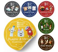 LiveLaif® - Super Pack 6 Pegatinas Reciclaje INGLÉS ⊘11cm | Vinilo para Cubos Basura | Etiquetas Papel Plástico Orgánico Vidrio | Cocina, Oficina, Colegios | Acabado brillo (Ø11 cm-Inglés)