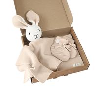 Livella Doudou Conejo Crema y Calcetines de bebé a Juego, algodón orgánico | Incluye caja de regalo, 40 × 40 cm, punto suave, lavado a 30 °C en programa de lana, analizado según OEKO-TEX STANDARD 100