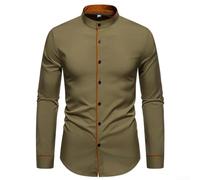 Lively - Camisa de vestir para hombre de primavera y otoño con divertidos colores de retazos, ideal para looks casuales inteligentes (L verde militar)