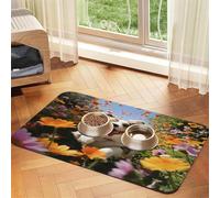 Lively Corgi - Tapete de comida para mascotas de 17.2 x 11.8 pulgadas, absorbente, antideslizante, de piel sintética, tapete de alimentación para perros, gatos, parte inferior de goma, de secado