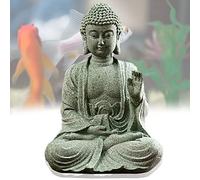 livelyfish Estatua de Buda meditadora de piedra arenisca natural, esculturas de Buda para peceras, decoración de acuarios, decoración del hogar, jardín zen, bonsái, regalos (pequeño sin miedo)