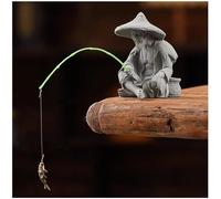 livelyfish Estatua de Pescador de Acuario, decoración Zen asiática, Estatua de Pesca Sentado, estatuas de Piedra Arenisca, Adorno Vintage para Acuario, pecera, Maceta, jardín, hogar, decoración