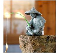 livelyfish Mini Estatua de Pescador, estatuas de Anciano, Figura de jardín de Hadas, Adornos de Piedra Arenisca, decoración Zen asiática Japonesa para decoración de Acuario, pecera, Maceta, C