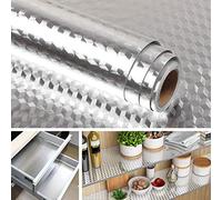 Livelynine 40CMX10M Lámina autoadhesiva plateada resistente al calor, lámina plateada autoadhesiva para pared de cocina, cocina, azulejos de cocina, lámina de metal, autoadhesiva, acero inoxidable