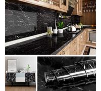 Livelynine 40CMX10M Vinilos Para Muebles Marmol Negro Protector Pared Antisalpicaduras Cocina Rollo Vinilo Autoadhesivo Papel Vinilos Para la Cocina Encimera Mesas Vinilo Adhesivo Encimera Cocine
