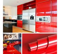 Livelynine 40CMX5M Vinilo Rojo Brillo Autoadhesivo Papel Pintado Rojo Papel Adhesivo Para Muebles Puertas de Armario Manualidades Regalo Neveras Cocina Frontal Vinilos Decorativos Cocina Mesas