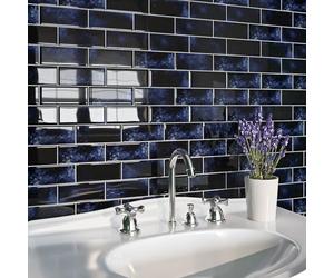Livelynine Azulejos Adhesivos Baño Azul 30x30CM Baldosas Adhesivas Pared Cocina 3D Vinilo Adhesivo Pared Cocina 16-Losetas Lavable Azulejos Adhesivos Cocinas Efecto Marmol Oscuro Vinilos Baño Azulejo